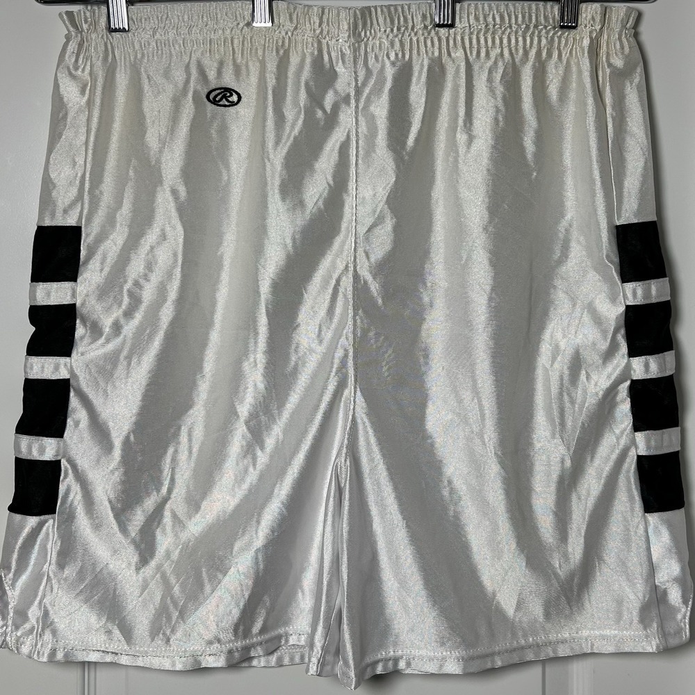Rawlings "Mark‎ of a Pro" Vintage Made in USA White Satin Basketball Gym Shorts